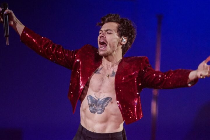 Harry Styles performs on stage during The BRIT Awards 2023 at The O2 Arena on February 11, 2023 in London, England